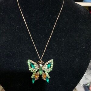 Elegant Green Butterfly Pendant Necklace 31-inches